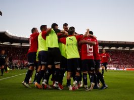 Festejo gol Independiente cancha Lanus