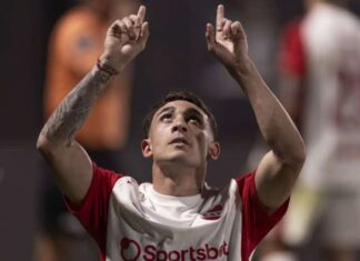 Montiel, pieza clave en el ataque montiel-festejo-gol-independiente-deportivo-riestra